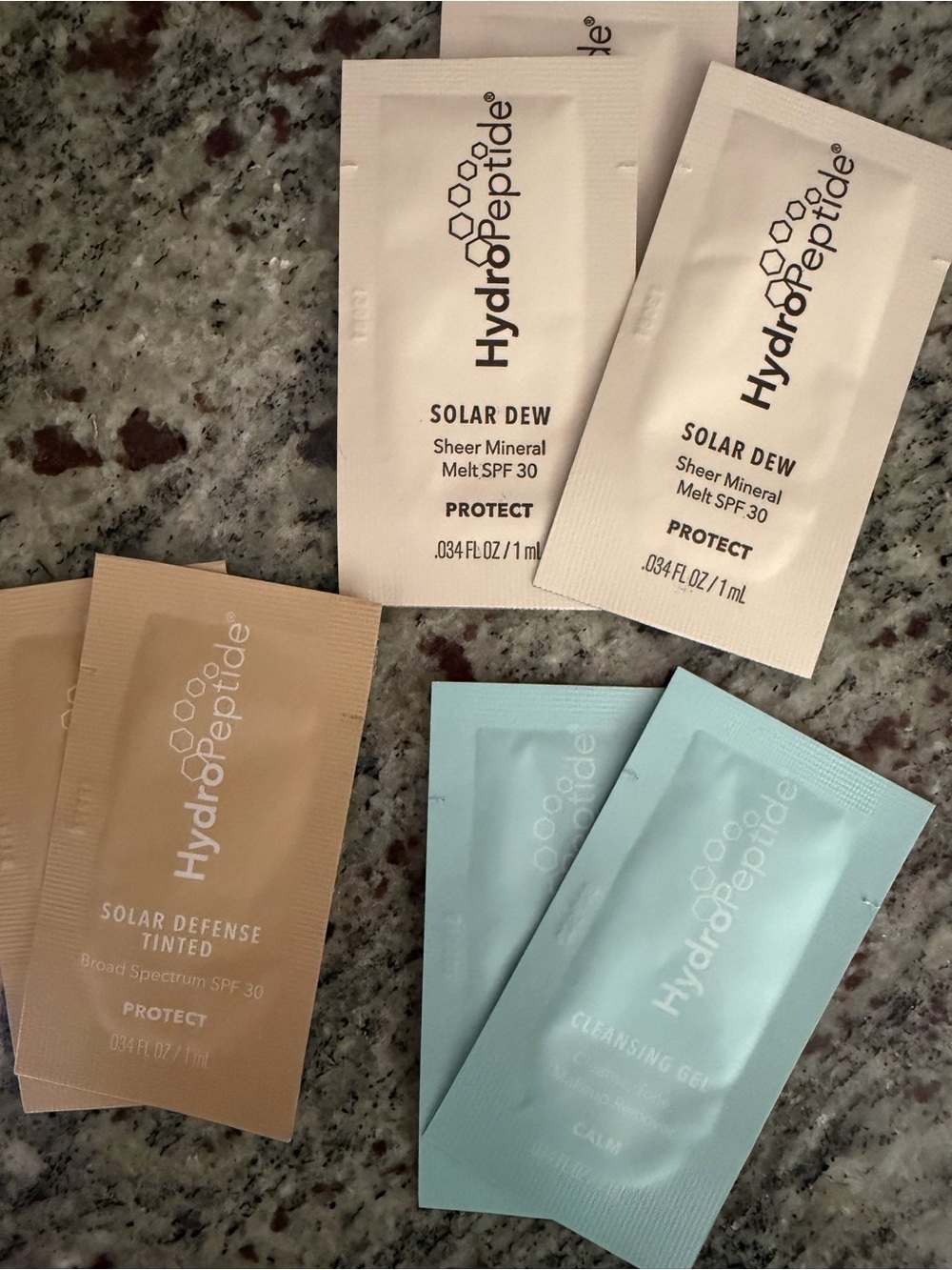 HydroPeptide Solar Dew & Defense Sample Packets - seven total - cleansing gel
